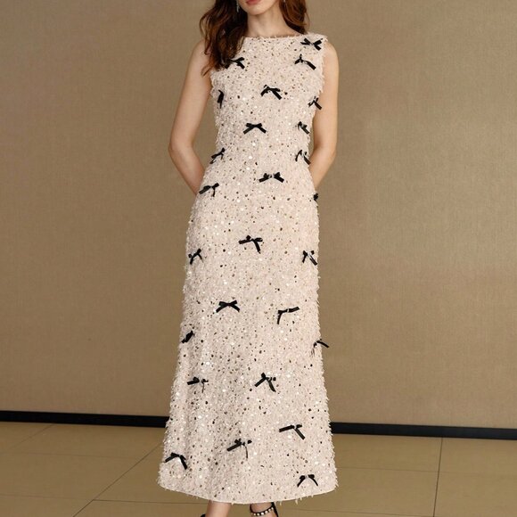 ELEGANT ROMANTIC DATE PARTY BOW DECOR MIDI DRESS - Picture 4 of 6